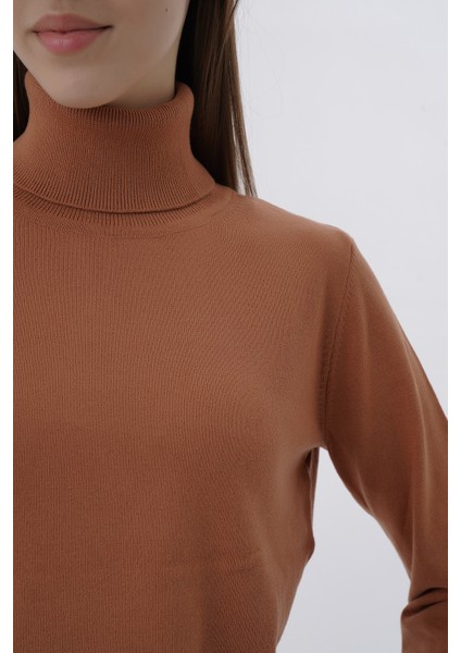 Kadın Kiremit %100 Organik Pamuk Balıkçı Yaka Triko Kazak TRIST-6103