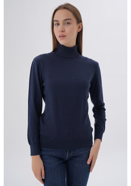 Kadın Lacivert %100 Organik Pamuk Balıkçı Yaka Triko Kazak TRIST-6103