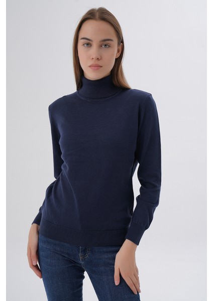Kadın Lacivert %100 Organik Pamuk Balıkçı Yaka Triko Kazak TRIST-6103