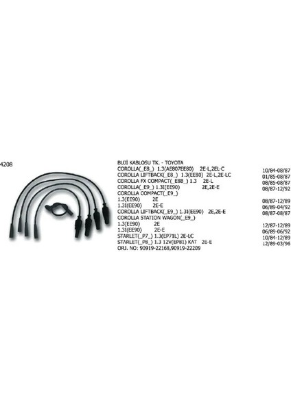 4208 Buji Kablosu 9091922158 9091922167 9091922168