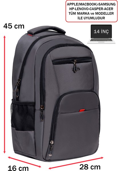 Erkek Sırt Çantası Okul Iş Günlük Kullanım USB Aparat Ortopedik Sırt ve Omuz Askısı 14 Inç modelleri