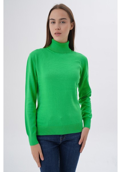 Kadın Yeşil %100 Organik Pamuk Balıkçı Yaka Triko Kazak TRIST-6103 fırsatları