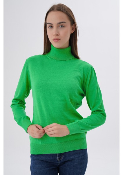Kadın Yeşil %100 Organik Pamuk Balıkçı Yaka Triko Kazak TRIST-6103 indirimleri