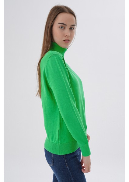 Kadın Yeşil %100 Organik Pamuk Balıkçı Yaka Triko Kazak TRIST-6103