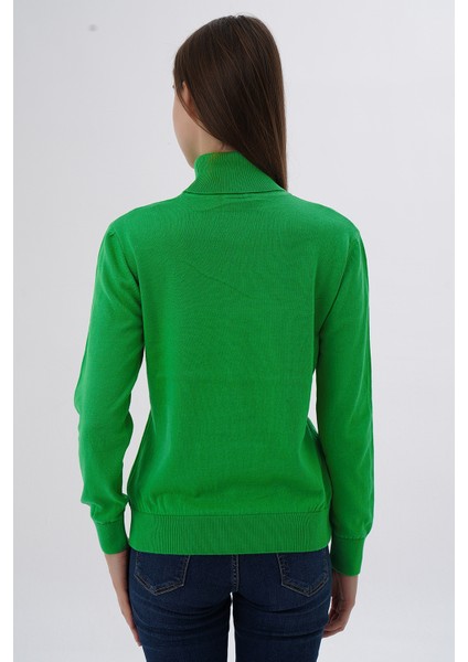 Kadın Yeşil %100 Organik Pamuk Balıkçı Yaka Triko Kazak TRIST-6103