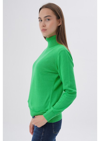 Kadın Yeşil %100 Organik Pamuk Balıkçı Yaka Triko Kazak TRIST-6103