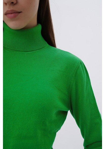 Kadın Yeşil %100 Organik Pamuk Balıkçı Yaka Triko Kazak TRIST-6103