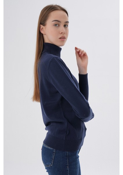 Kadın Lacivert %100 Organik Pamuk Balıkçı Yaka Triko Kazak TRIST-6103