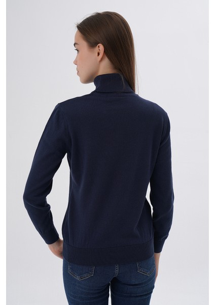 Kadın Lacivert %100 Organik Pamuk Balıkçı Yaka Triko Kazak TRIST-6103