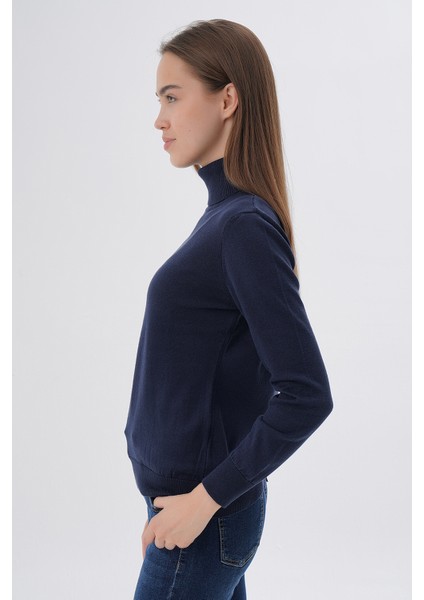 Kadın Lacivert %100 Organik Pamuk Balıkçı Yaka Triko Kazak TRIST-6103