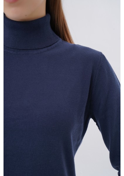 Kadın Lacivert %100 Organik Pamuk Balıkçı Yaka Triko Kazak TRIST-6103