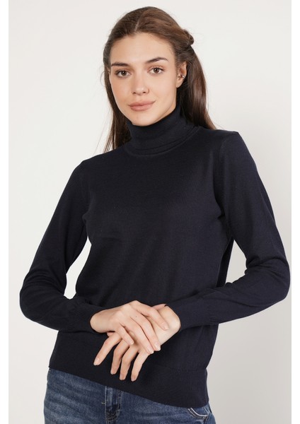 Kadın Lacivert %100 Organik Pamuk Balıkçı Yaka Triko Kazak TRIST-6103