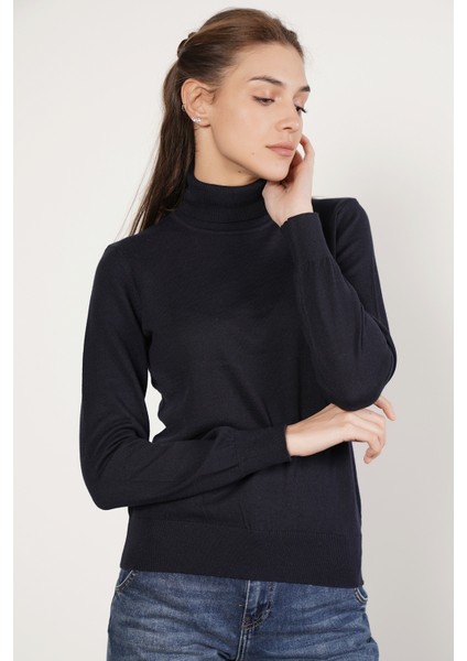 Kadın Lacivert %100 Organik Pamuk Balıkçı Yaka Triko Kazak TRIST-6103 fiyatları