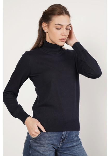 Kadın Lacivert %100 Organik Pamuk Balıkçı Yaka Triko Kazak TRIST-6103 modelleri