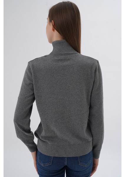 Kadın Koyu Gri %100 Organik Pamuk Balıkçı Yaka Triko Kazak TRIST-6103