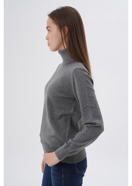 Kadın Koyu Gri %100 Organik Pamuk Balıkçı Yaka Triko Kazak TRIST-6103