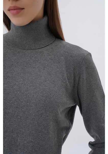 Kadın Koyu Gri %100 Organik Pamuk Balıkçı Yaka Triko Kazak TRIST-6103