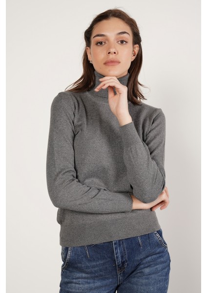 Kadın Koyu Gri %100 Organik Pamuk Balıkçı Yaka Triko Kazak TRIST-6103 fiyatları