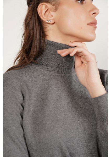 Kadın Koyu Gri %100 Organik Pamuk Balıkçı Yaka Triko Kazak TRIST-6103 indirimleri