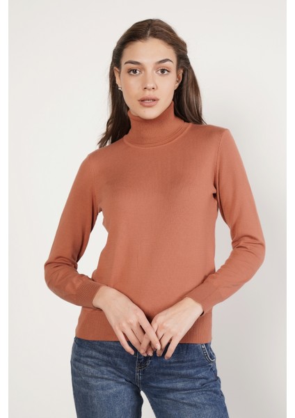 Kadın Kiremit %100 Organik Pamuk Balıkçı Yaka Triko Kazak TRIST-6103