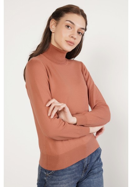 Kadın Kiremit %100 Organik Pamuk Balıkçı Yaka Triko Kazak TRIST-6103 fiyatları