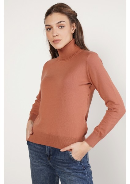 Kadın Kiremit %100 Organik Pamuk Balıkçı Yaka Triko Kazak TRIST-6103 modelleri