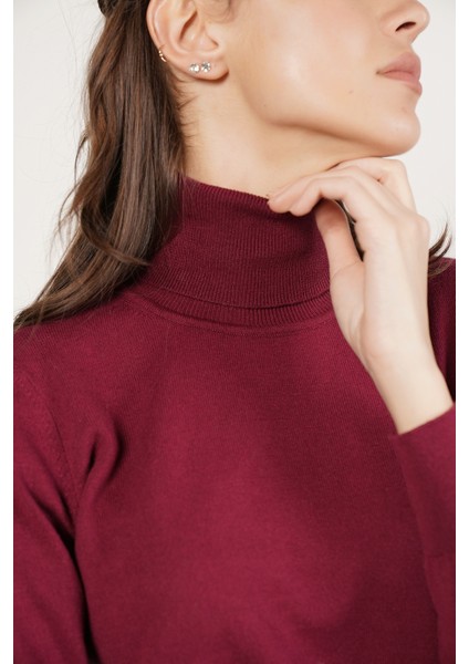 Kadın Bordo %100 Organik Pamuk Balıkçı Yaka Triko Kazak TRIST-6103 fırsatları