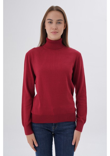 Kadın Bordo %100 Organik Pamuk Balıkçı Yaka Triko Kazak TRIST-6103