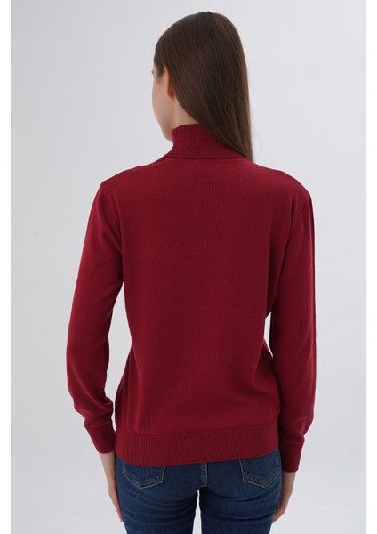 Kadın Bordo %100 Organik Pamuk Balıkçı Yaka Triko Kazak TRIST-6103