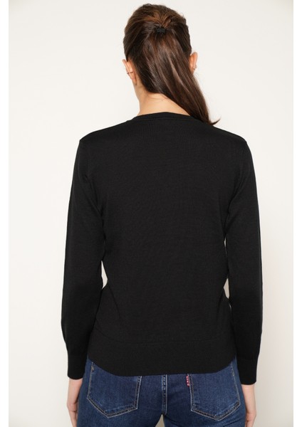 Kadın Siyah %100 Organik Pamuk V Yaka Triko Kazak Bluz TRIST-6102 indirimleri