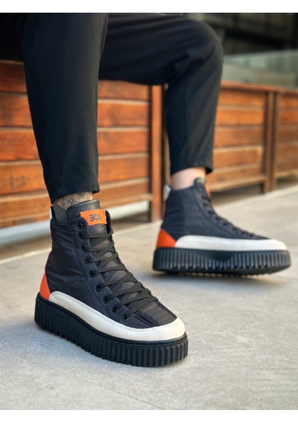 ET0811 Yüksek Siyah Taban Paraşüt Kumaş Turuncu Cilt Detaylı Yarım Bilek Spor Bot fiyatları