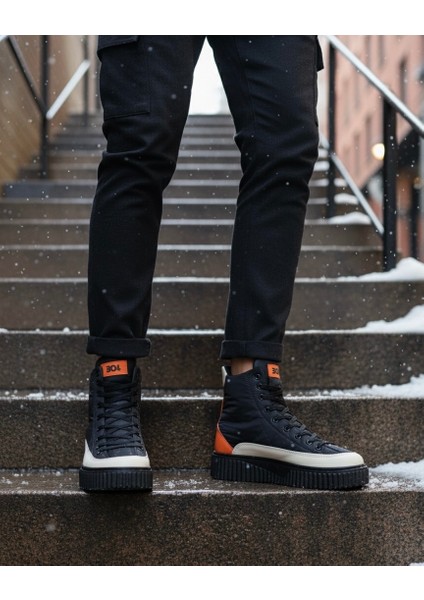 ET0811 Yüksek Siyah Taban Paraşüt Kumaş Turuncu Cilt Detaylı Yarım Bilek Spor Bot modelleri