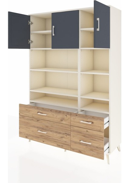 Hyperion Dolap 10 Raflı 4 Çekmeceli 3 Kapaklı 132X44X195 Aytaşı-Antrasit/çam modelleri