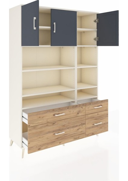 Hyperion Dolap 10 Raflı 4 Çekmeceli 3 Kapaklı 132X44X195 Aytaşı-Antrasit/çam indirimleri