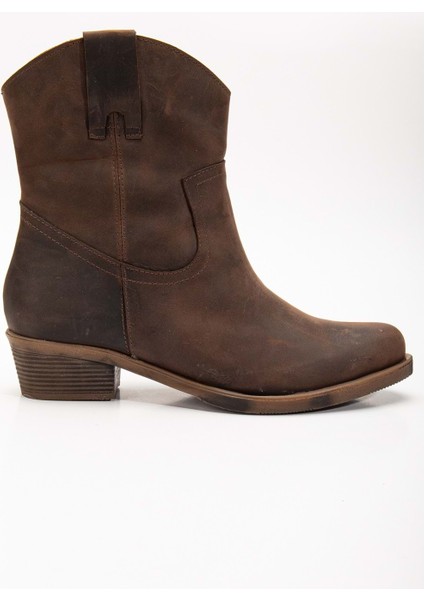 Crazy Deri Kadın Kovboy Bot - Kahve