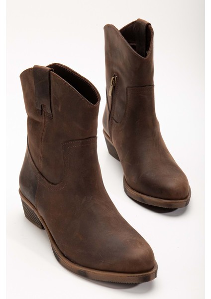 Crazy Deri Kadın Kovboy Bot - Kahve modelleri