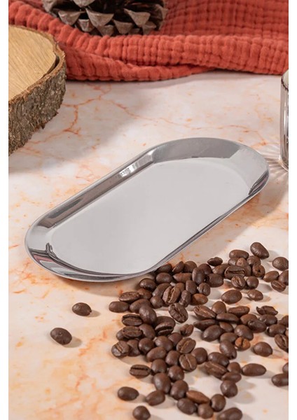 OK5566 Manor Metal Oval Tabak Gümüş 10,5 x 23 cm – Şık Sunum ve Dekoratif Servis Tabağı 400335 ZW02386