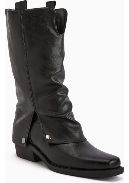 Fadia Siyah Küt Burunlu Körüklü Kadın Çizme fiyatları