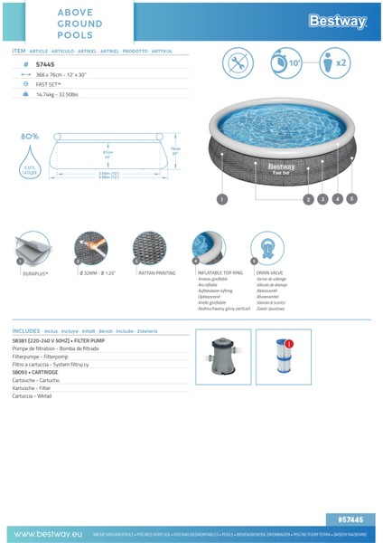 Büyük Şişme Havuz 366X76CM 57445 indirimleri