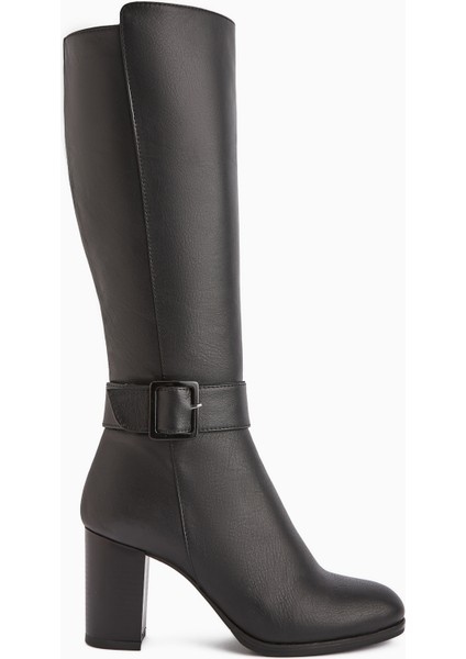 Jeen Hakiki Deri Siyah Topuklu Kadın Çizme