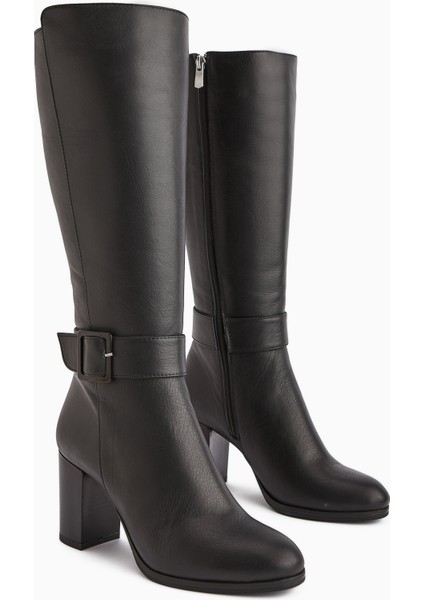 Jeen Hakiki Deri Siyah Topuklu Kadın Çizme modelleri