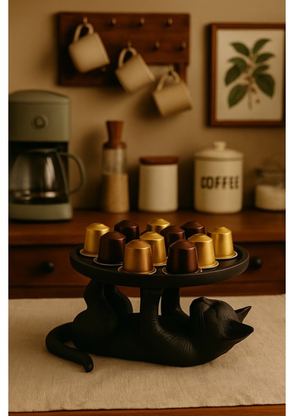 Siyah Kedi Figürlü Sunumluk Banyo Sabunluk, Kahvaltı Tabağı, Takı Organizeri, Mumluk 14 x 14 cm modelleri