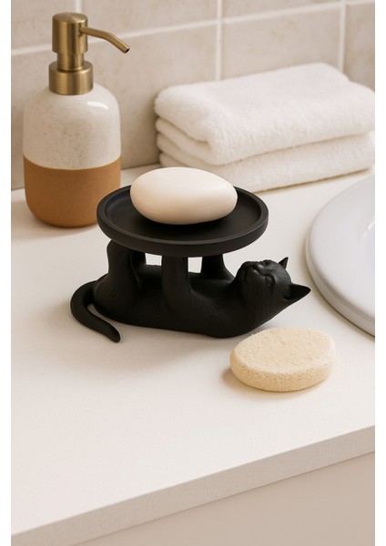 Siyah Kedi Figürlü Sunumluk Banyo Sabunluk, Kahvaltı Tabağı, Takı Organizeri, Mumluk 14 x 14 cm fırsatları