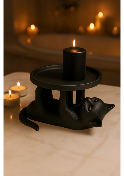 Siyah Kedi Figürlü Sunumluk Banyo Sabunluk, Kahvaltı Tabağı, Takı Organizeri, Mumluk 14 x 14 cm indirimleri
