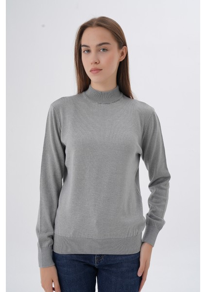 Kadın %100 Organik Pamuk Yarım Balıkçı Yaka Triko Kazak Örme Bluz TRIST-6104