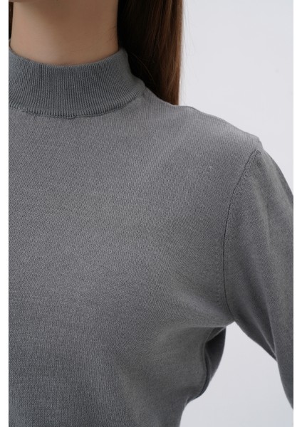 Kadın %100 Organik Pamuk Yarım Balıkçı Yaka Triko Kazak Örme Bluz TRIST-6104