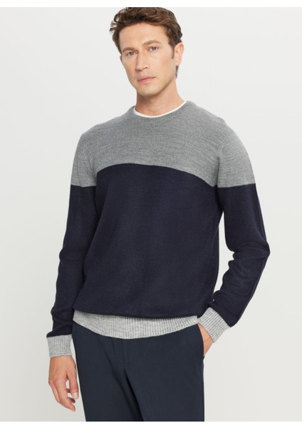 Bisiklet Yaka Standart Lacivert - Gri Erkek Kazak ACE049261480_LGJ