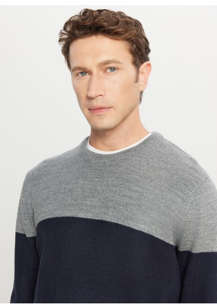 Bisiklet Yaka Standart Lacivert - Gri Erkek Kazak ACE049261480_LGJ fırsatları