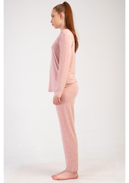 Kadın Pembe Renk Uzun Kollu Puantiyeli Pijama Takımı C5T0N1205 modelleri
