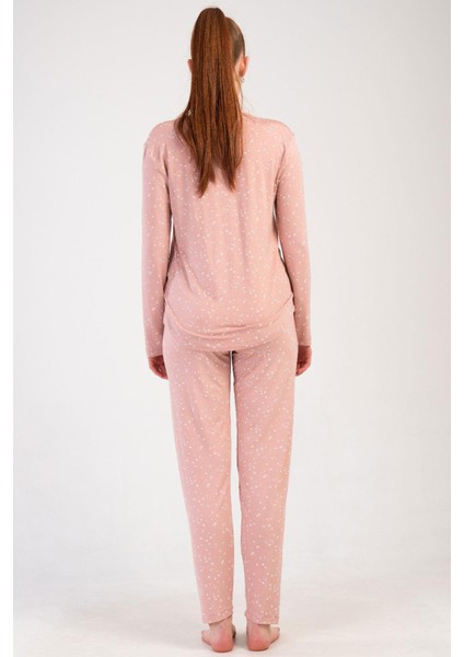 Kadın Pembe Renk Uzun Kollu Puantiyeli Pijama Takımı C5T0N1205 fırsatları
